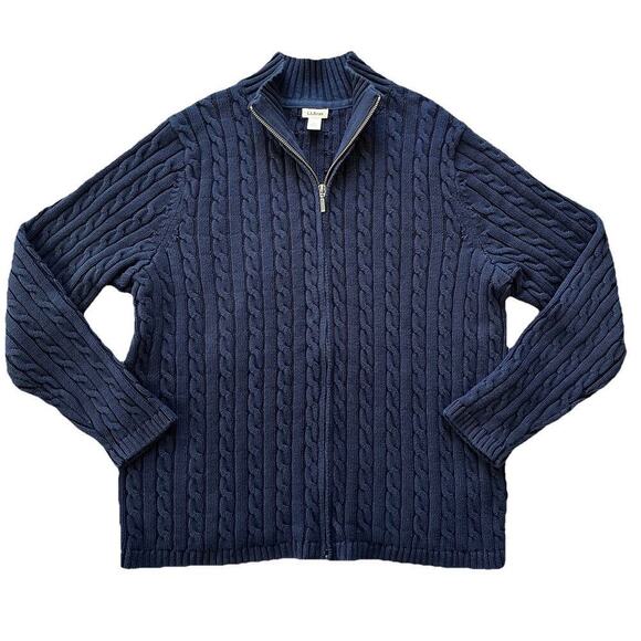 L.L. Bean Other - LL Bean Sweater Full Zip Men’s Sz 1X Holiday Cable Knit Blue 100% Cotton 251834